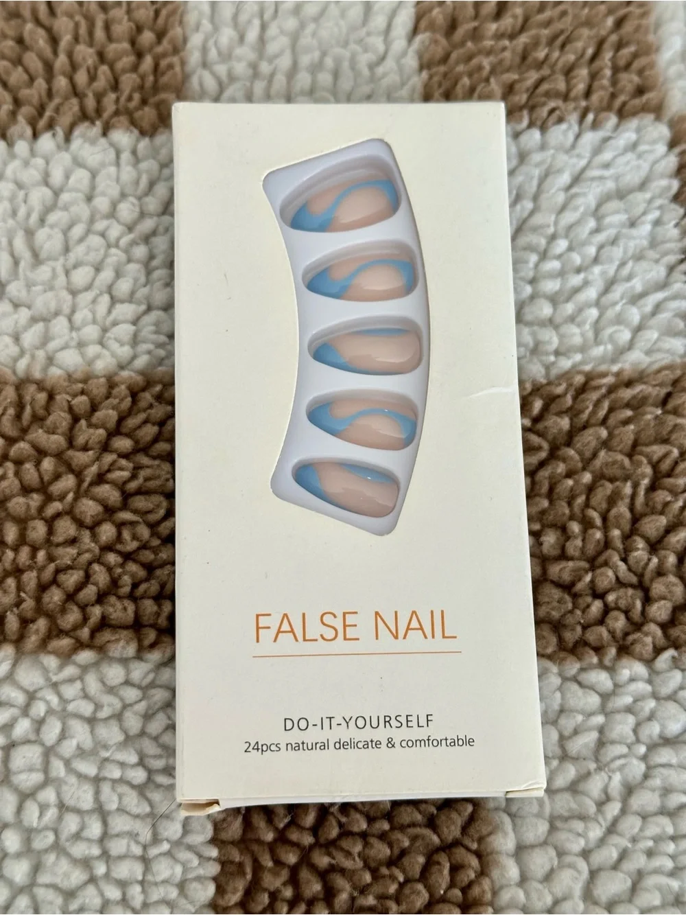💖 Nude Pink Blue Swirl French Tip Press On Nails‎ New 24pc Set